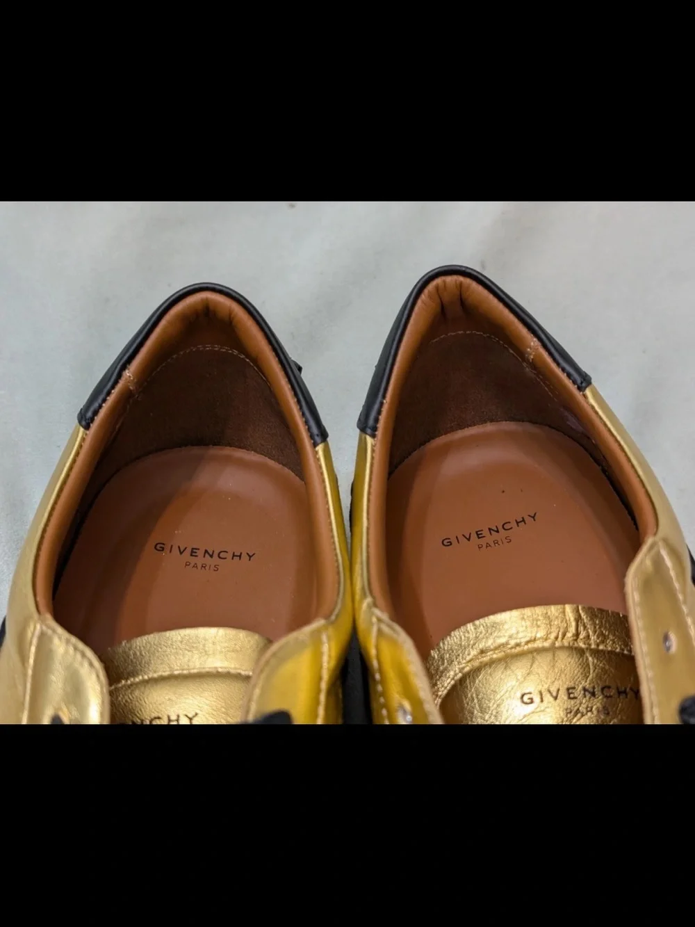Givenchy Urban Street Sneakers Mens 44 US 11 Gold Metallic Leather Logo Low Top